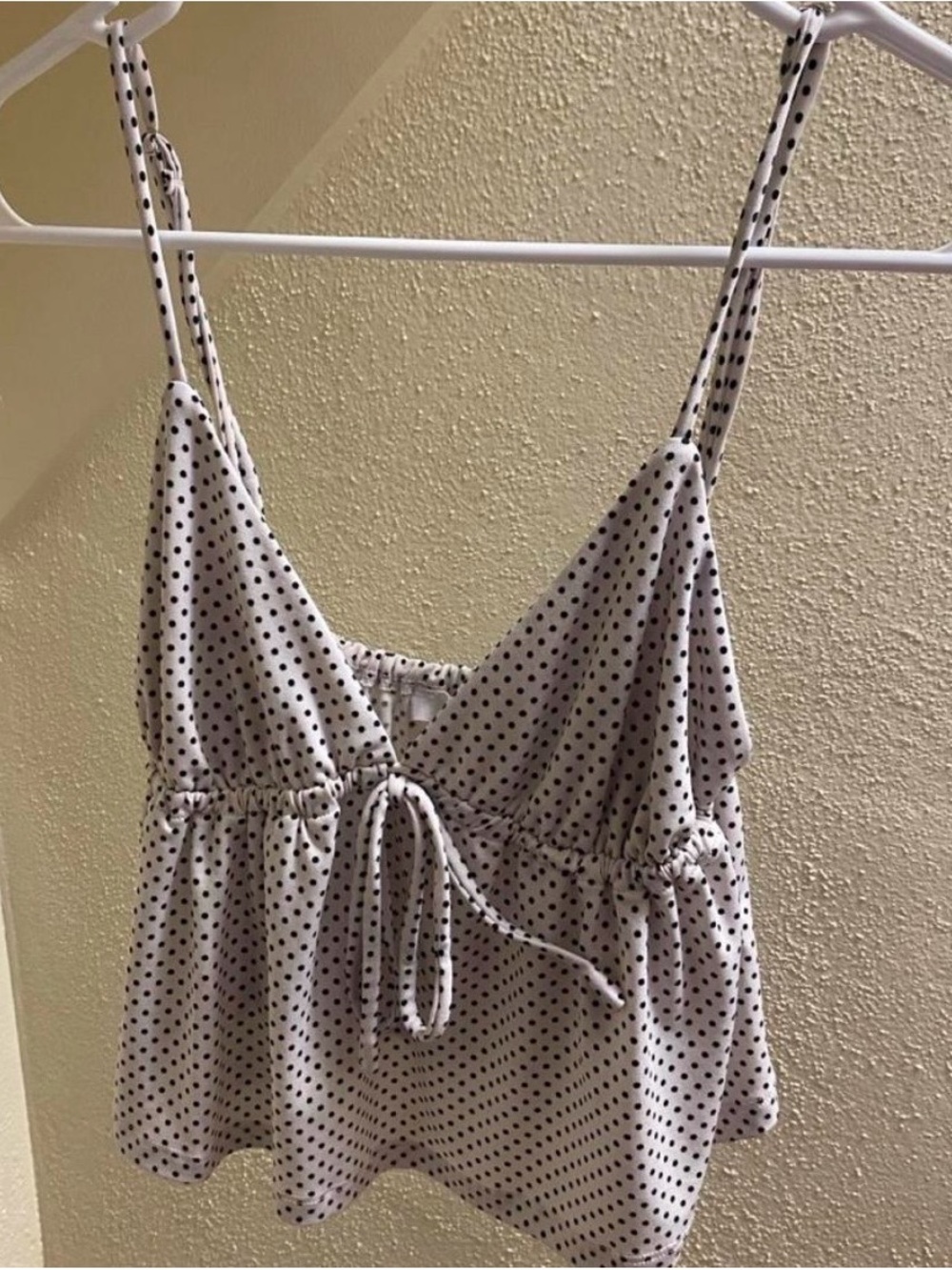 Polka Dot Spaghetti Strap Peplum Camisole - White with Black Dots